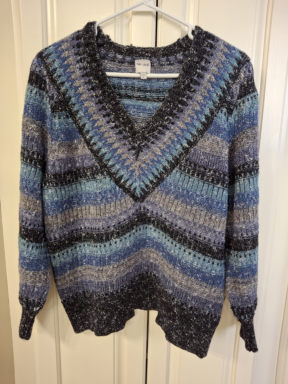 NIC+ZOE Blue & Navy Striped V-Neck Sweater